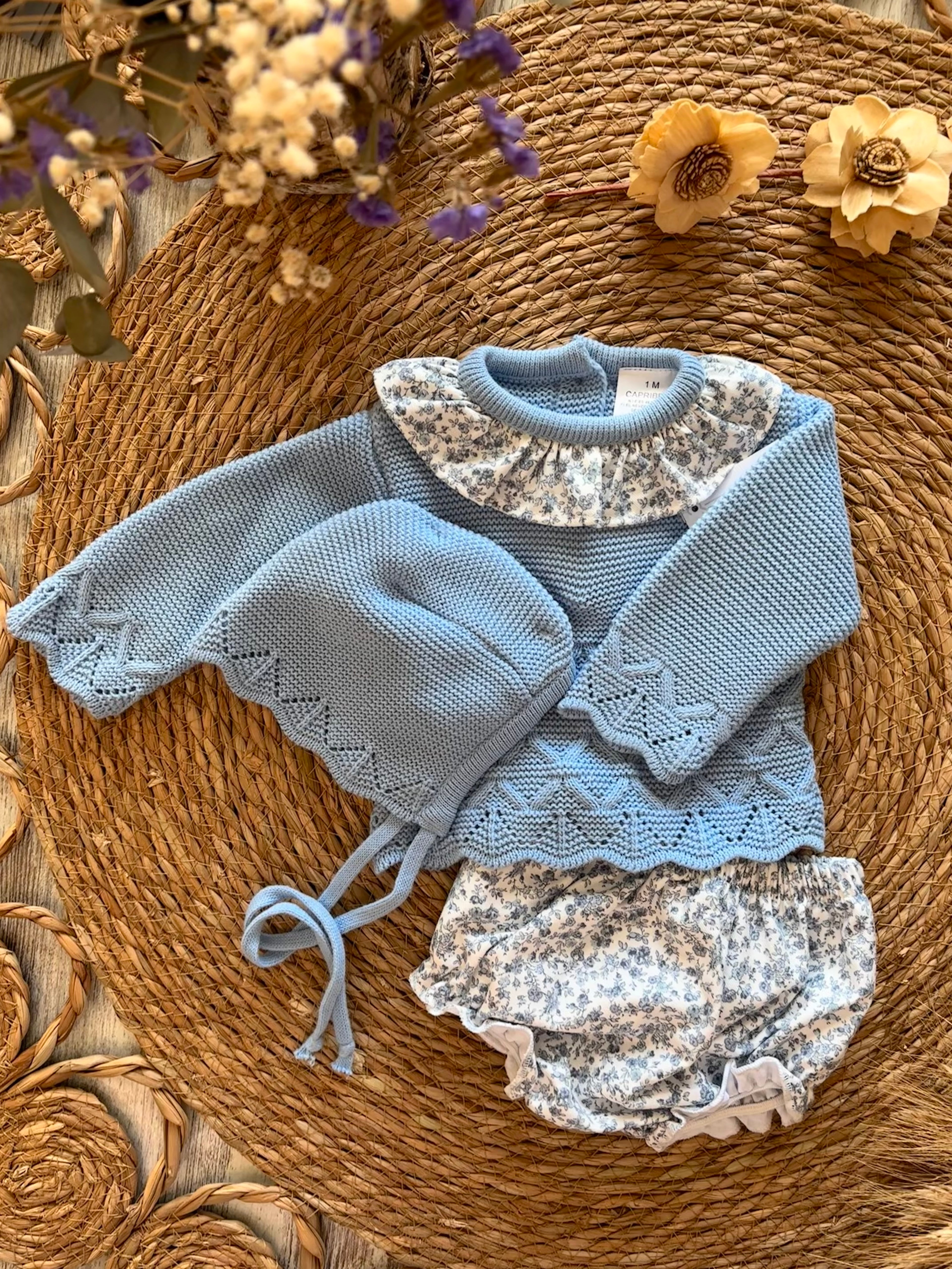 CONJUNTO CUBRE PAÑAL, JERSEY Y CAPOTA AZUL