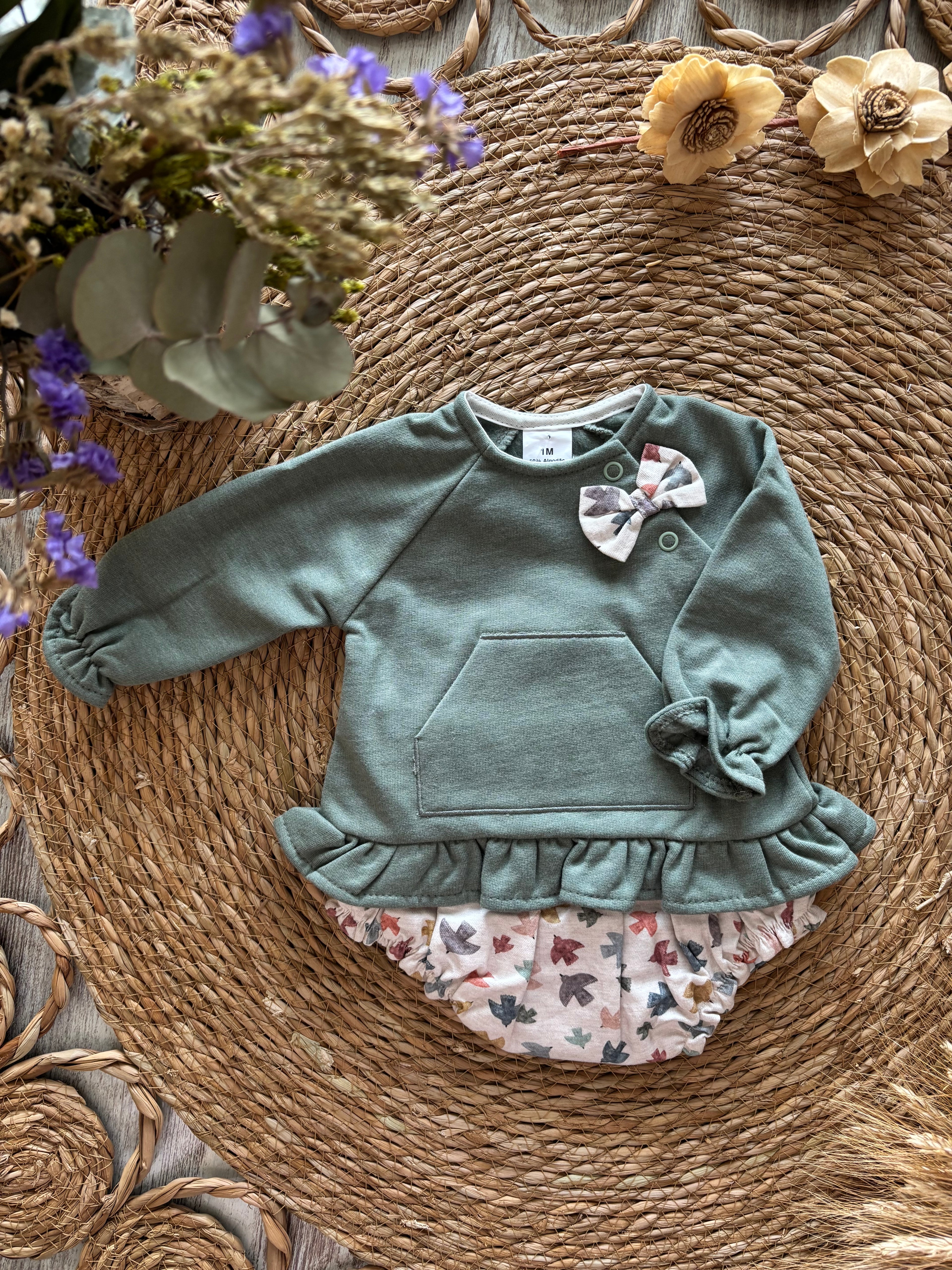 CONJUNTO SUDADERA Y CUBRE PAÑAL PAJARITOS