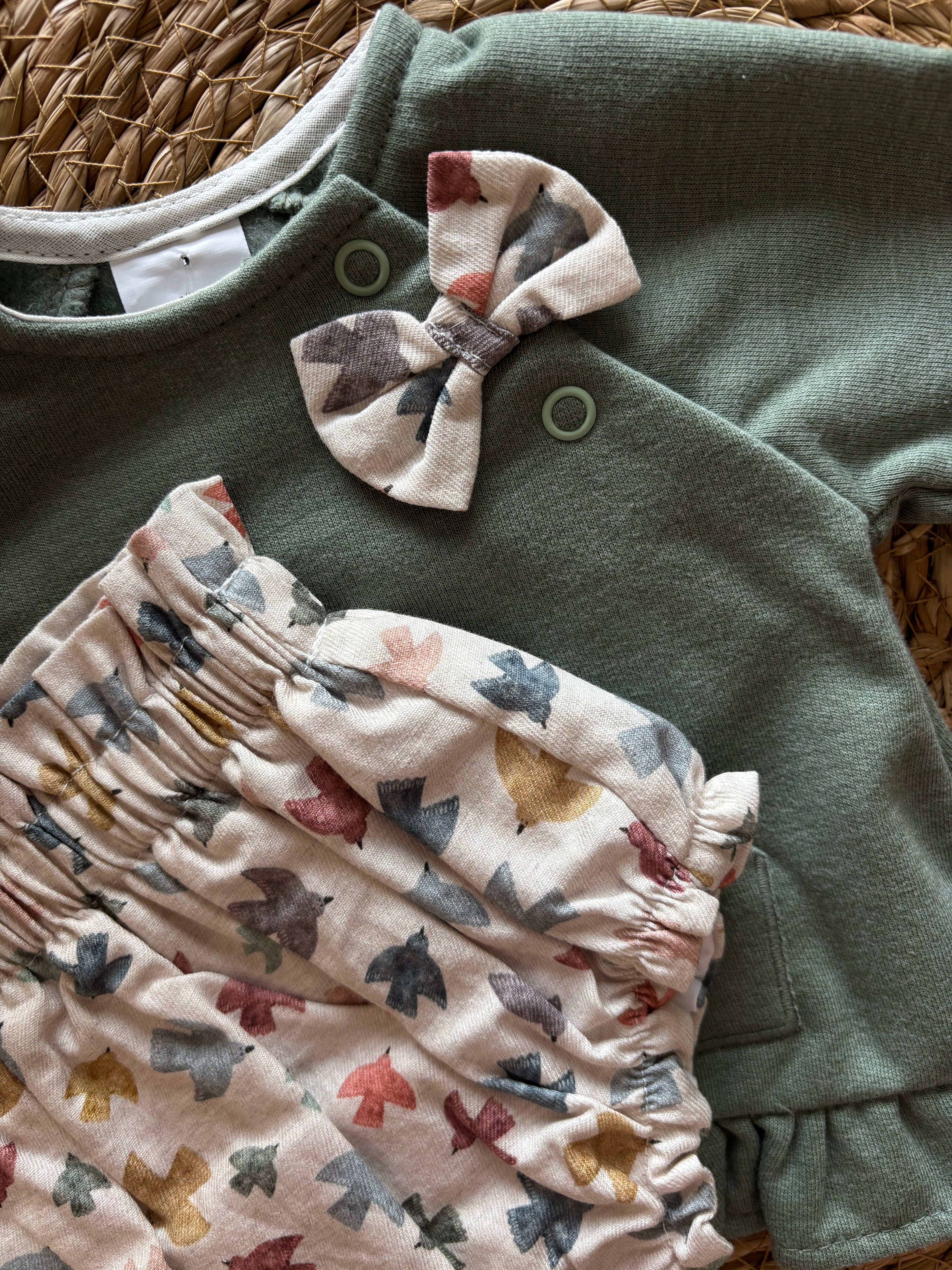 CONJUNTO SUDADERA Y CUBRE PAÑAL PAJARITOS