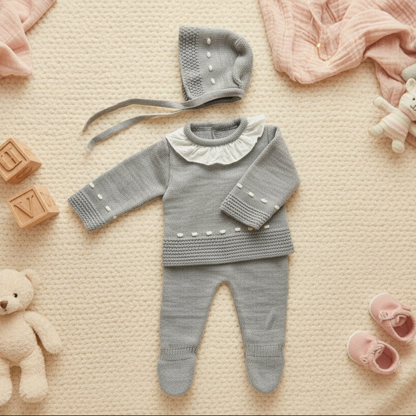 CONJUNTO 3 PIEZAS PRIMERA PUESTA GRIS