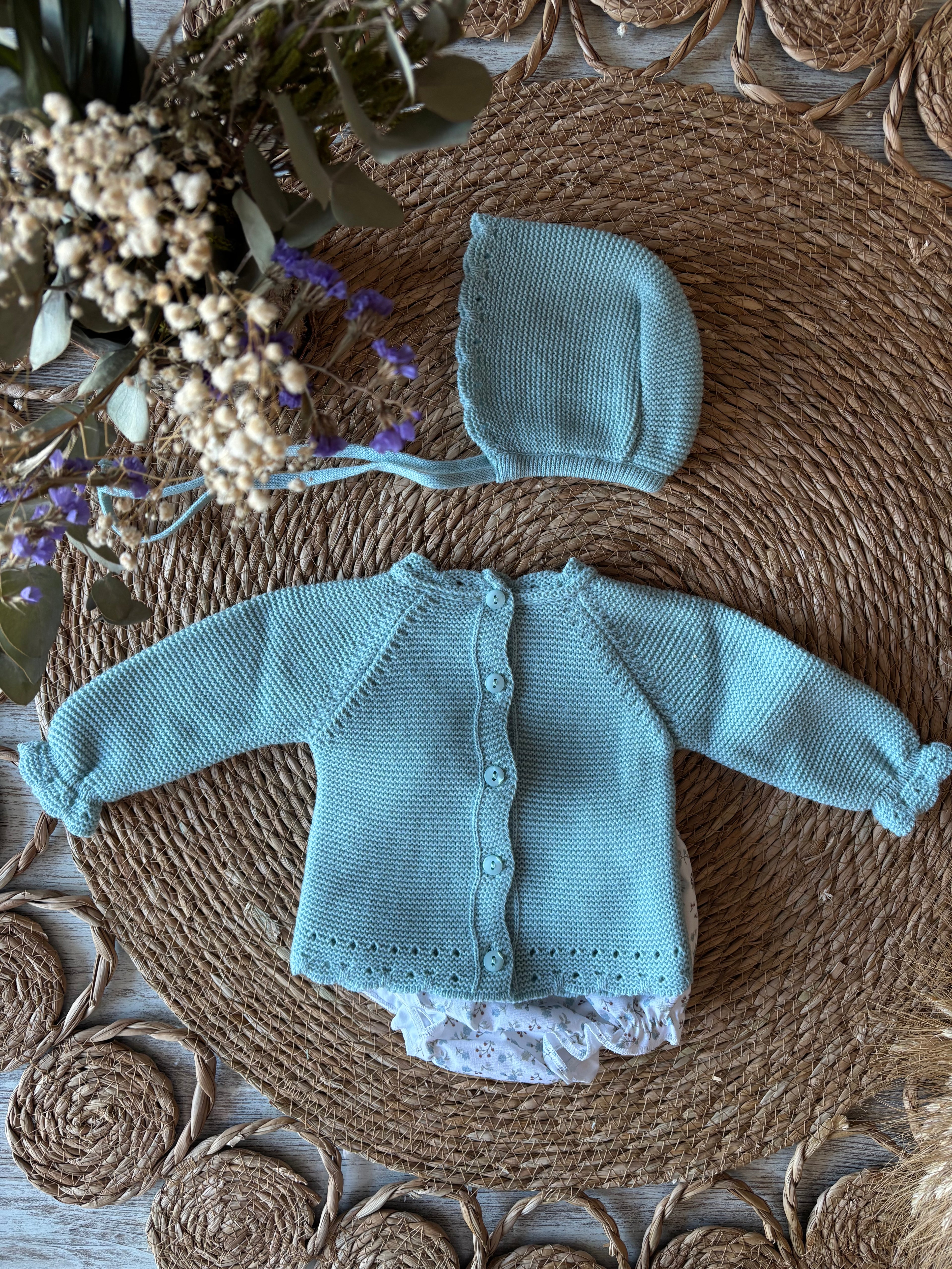 CONJUNTO CUBRE PAÑAL, JERSEY Y CAPOTA EN TURQUESA