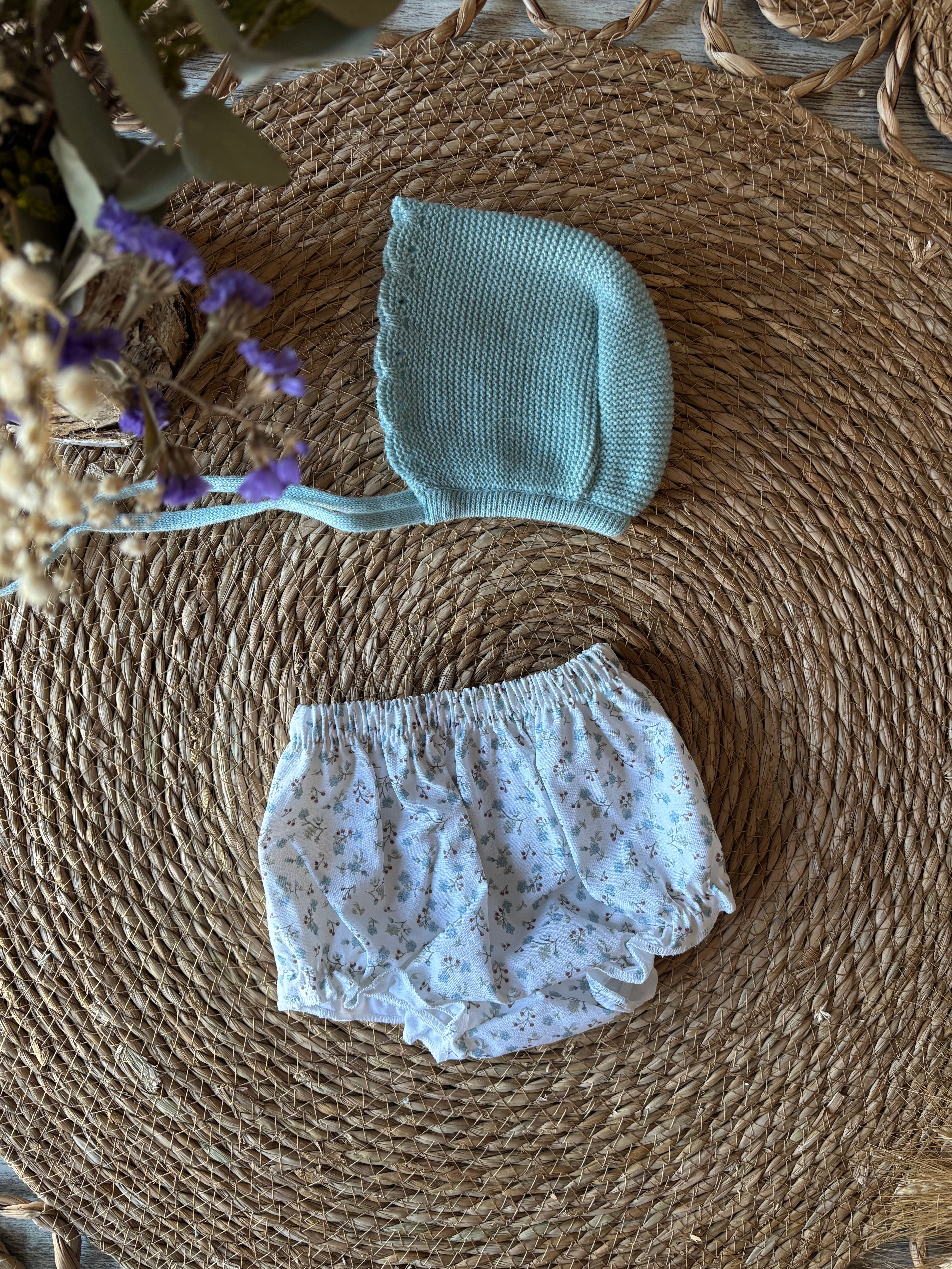 CONJUNTO CUBRE PAÑAL, JERSEY Y CAPOTA EN TURQUESA